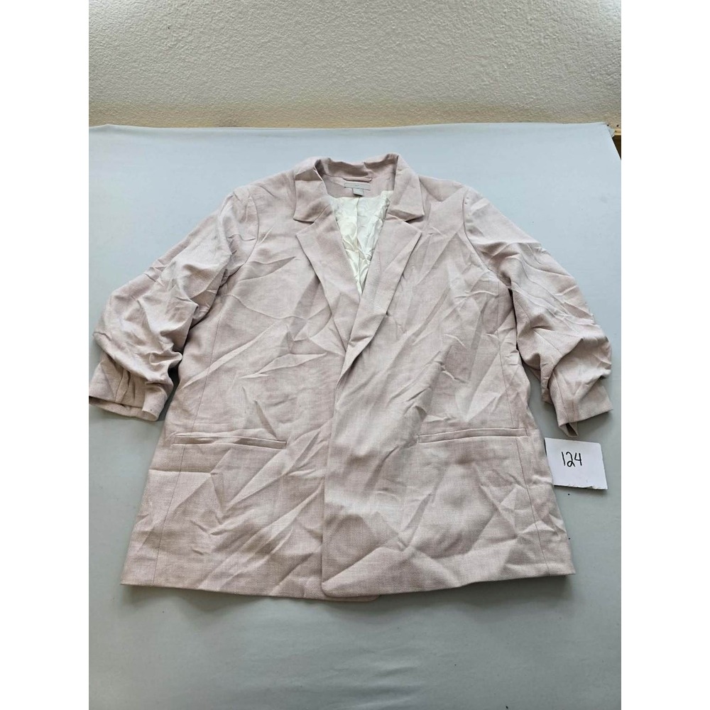 H&M Women's Blush Pink Open Front Blazer Jacket Ruched 3/4 Sleeve US XXL